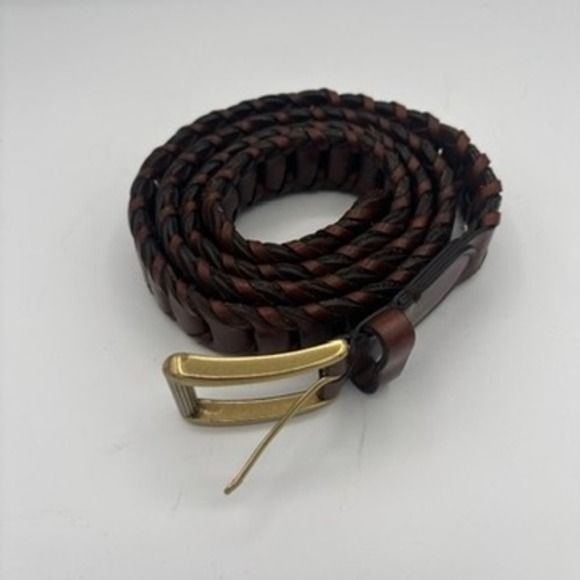 Cole Haan Other - Cole Haan Woven Leather Belt Men Sz 44 Brown Braided Brass Buckle Casual